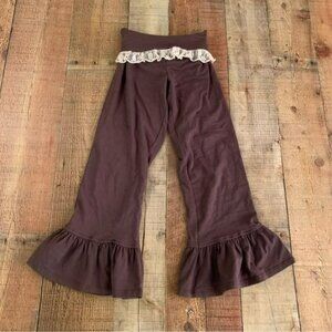 Persnickety girls brown ruffle flared knit pants with lace -7Y